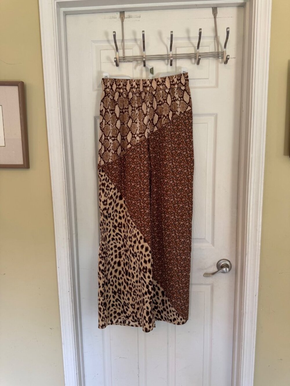 Oddi Patchwork Wide Leg Pants Snakeskin Floral Leopard Prints Pull On Stretchy W - Picture 3 of 11